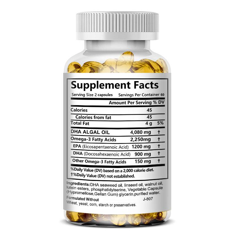 BALINCER DHA Algal Oil Gel Capsules, 4080mg, Omega-3 2250mg, EPA & DHA, Daily Wellness, 120 caps