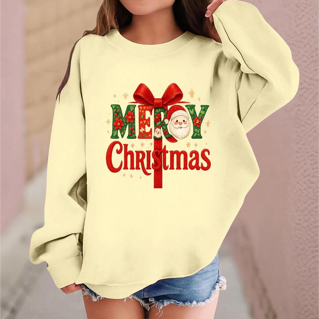 Children's Fashionable Casual Long-sleeved Loose Christmas Print Pullover Sweatshirt