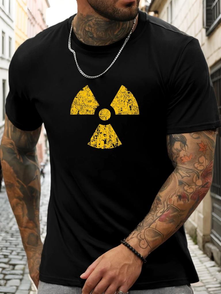 Unisex Crew Neck Retro Radiation Symbol Print Short Sleeve Cotton Tee Casual Summer Streetwear Loose Basic Daily Outdoor Wear Top