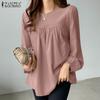Women Blouse Casual O-neck Long Sleeve Cotton T-shirt