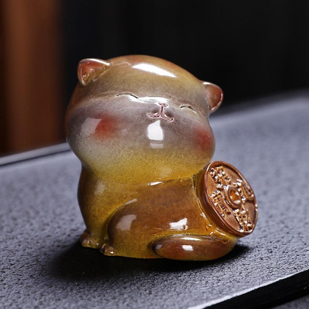 Фигурки Счастливый Кот Украшение Стола Милый Талисман Рабочие Столы Животное Орнамент Раскрашиваемый Чайный Питомец Подарок