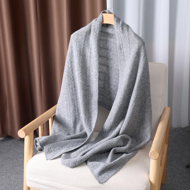 100% Шерсть Узор Вязаный Длинный Шарф Для Женщин Зима Осень Мягкий Теплый Однотонный Минималистичный Обмотка Хиджабы Двойного Использования Шали Женский