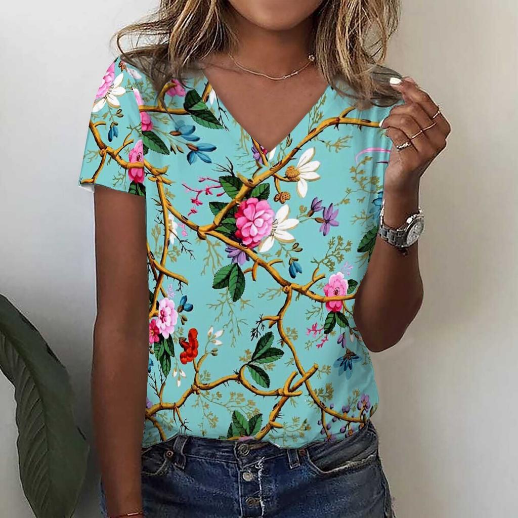 Модная футболка с 3D принтом подсолнечника и цветочным принтом, летние женские футболки с v-образным вырезом в стиле Харадзюку, уличная одежда больших размеров, футболки Y2k, верхняя женская одежда