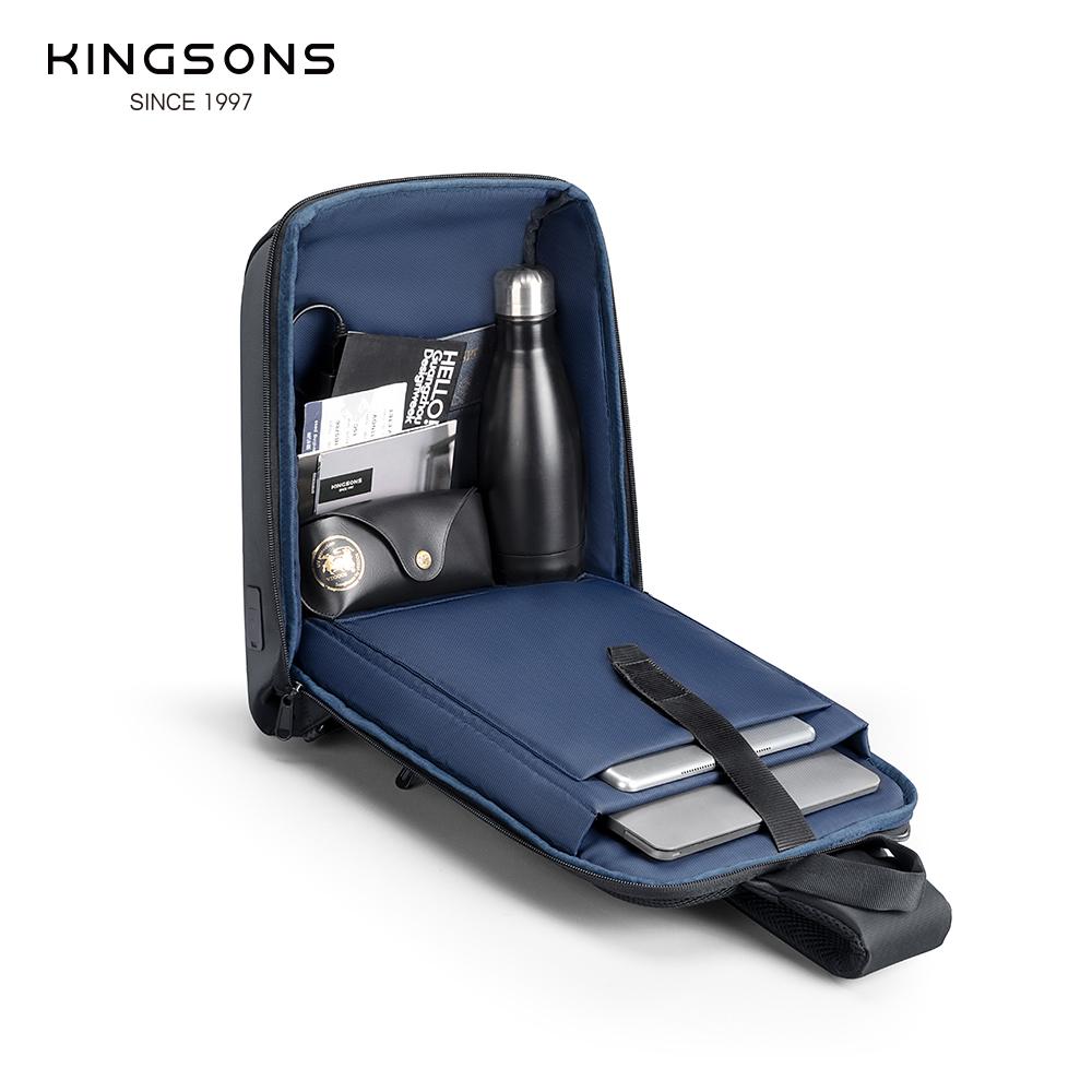 Kingsons Anti-theft Men Chest Bag 14 Inch Laptop Bag Single Shoulder Messenger Bag Waterproof Crossbody Bag With USB Charging Port&TSA Customs Lock