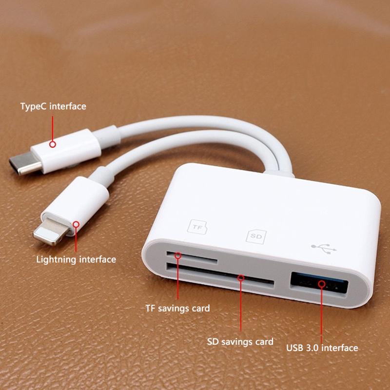 2 в 1 OTG кард-ридер Type C Lightning для SD-TF карты памяти с USB-портом для зарядки для Macbook, ПК, ноутбука, iPhone, кард-ридер