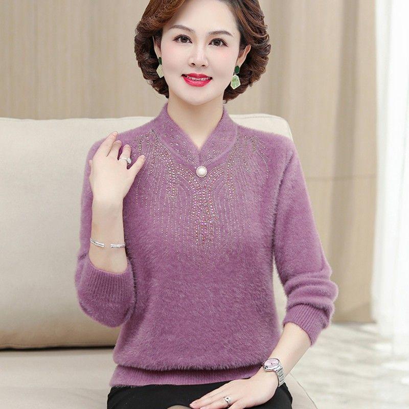 Одежда для матери, осенний и зимний норковый плюшевый свитер, женский теплый топ среднего возраста, нижняя рубашка для людей среднего и пожилого возраста