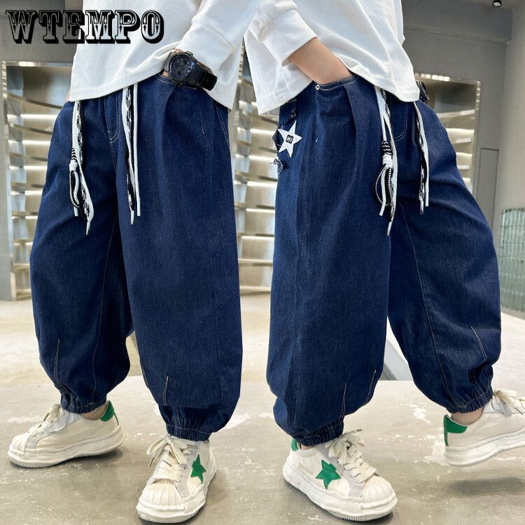 Boys' Pants Spring and Autumn Slim Loose and Handsome Deep Blue Street Dance Jeans