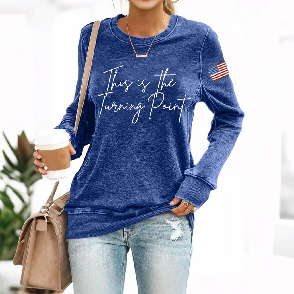 (THIS IS THE TURNING POINT) Women's Fashionable Casual Long-sleeved Printed Round Neck Sweatshirt Top
