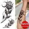 NEW 1PCS Tattoo Temporary Black Sunflower Peony Flower Tattoo Sticker Female Temporary Tattoo Water Transfer Print Waterproof Fake Tattoo Woman