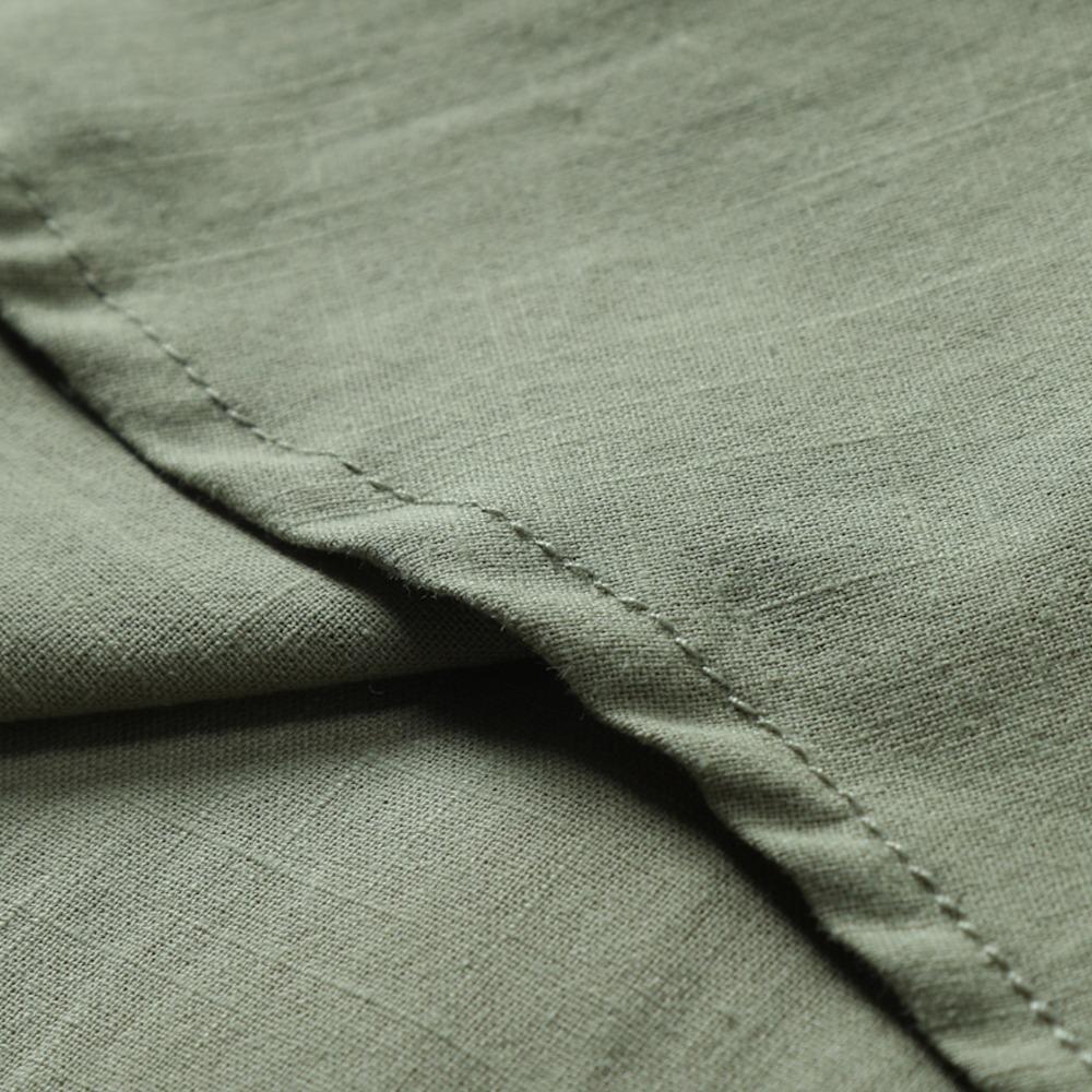 Летняя мужская рубашка из 100% хлопка и льна, однотонная, со шнуровкой и отложным воротником, льняная рубашка сверху