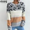 Ayollar Modasi Kundalik Leopard Print Kuz Qish Uzun Qisma O-Bo'yin Sviterlar