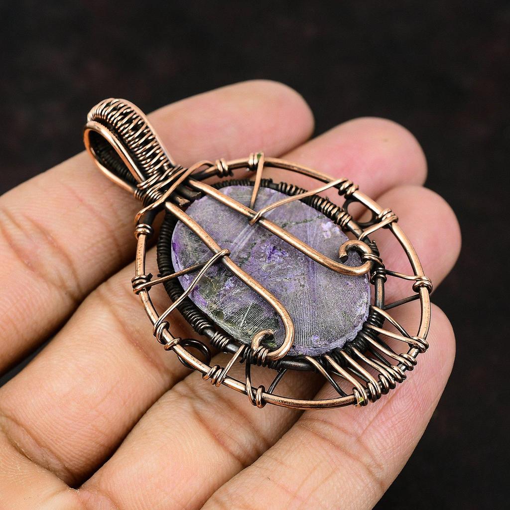 Подвеска из пурпурита «Дерево жизни» с драгоценным камнем, медной проволокой, подвеска ручной работы, проволочная обертка, ювелирное украшение в подарок для нее, изящные пурпуритовые украшения