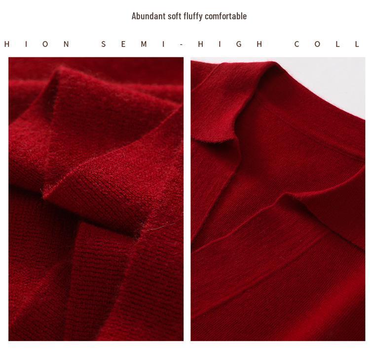 Women's Loose Cashmere Polo Neck Sweater - Autumn/Winter Long Sleeve Knit Pullover