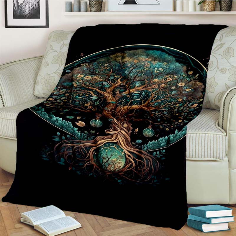 Tree of Life Mystical Celtic Art Print Flannel Blanket Cozy Warm Throw Sofa Bedroom Present Indoor Home Party Lounge Decor