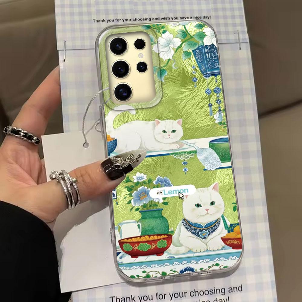 Чехол для телефона Lucky Cat Vortex Texture для женщин и девушек для Samsung Galaxy S25 Edge S24 S23 S22 S21 FE Plus Ultra Shell Задние сумки Чехол