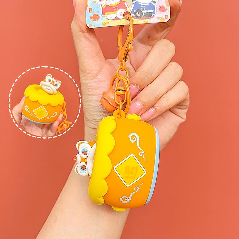 Vibrant Plush Lion Dance Drum Squeeze Keychain Playful Gift For Children And Adults