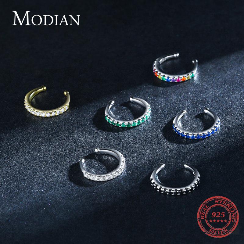 Modian 1 шт. Радужные серьги-каффы из стерлингового серебра 925 пробы, модные уникальные круглые крошечные серьги-клипсы для женщин и девочек, ювелирные аксессуары