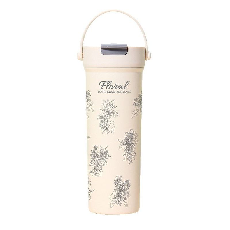 New Stainless Steel Thermos Cup for Women, High-Looking, Large-Capacity, Car-Mounted, Portable Outdoor Student Water Cup with Handle and Straw