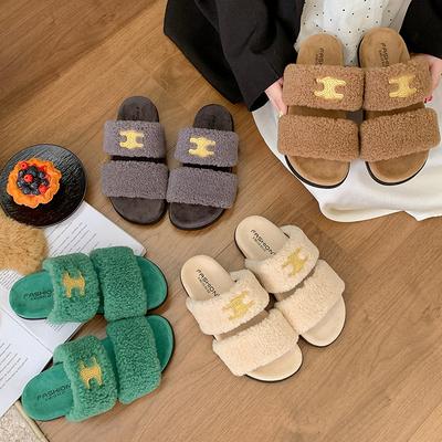 Тапочки Mao Mao женская верхняя одежда 2025 осень и зима новые модели очень легко носить толстая подошва овечья шерсть с открытым носком ленивые хлопковые тапочки