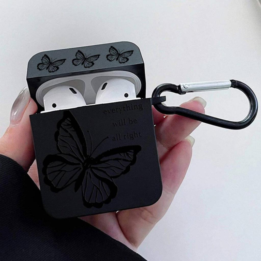 Applicable AirPods 1 /1/1 generation Pro1 protective case Apple wireless Bluetooth headset case black butterfly square case