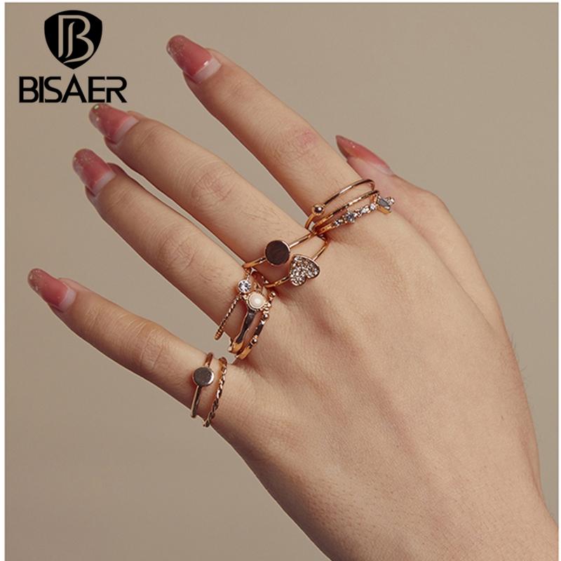 Bisaer Rhinestones & Round Beads Alloy Ring-girl Set for Ladyies Daily Jewelry