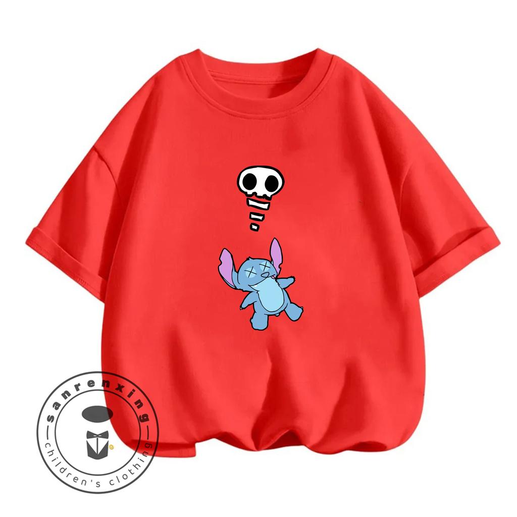 Футболка с рисунком Stitch Alien Smiley 2026 Девочки Лето Горячая Распродажа Повседневный Топ Новый Детский Стиль для Мальчиков