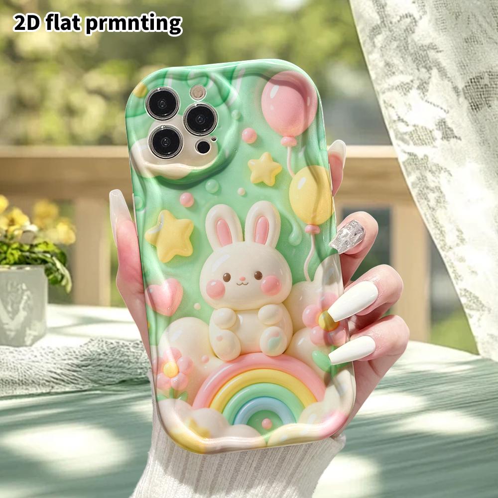 Phone Case: 2D flat design, suitable for iPhone 18, 17, 16, 15, 14, 13 Pro protective case, cloud little white rabbit, perfect holiday gift for Christ