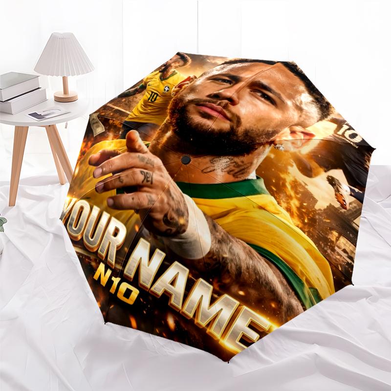 Personalized Name Brazilian football player Print Umbrella, UV Shielding. It Has Eight Sturdy Ribs for Outdoor Use And Perfect As a Holiday Gift
