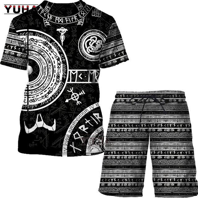 Летний мужской костюм большого размера, мужская футболка с 3D принтом викингов и мужской спортивный костюм, футболка, шорты, повседневная спортивная одежда, весна