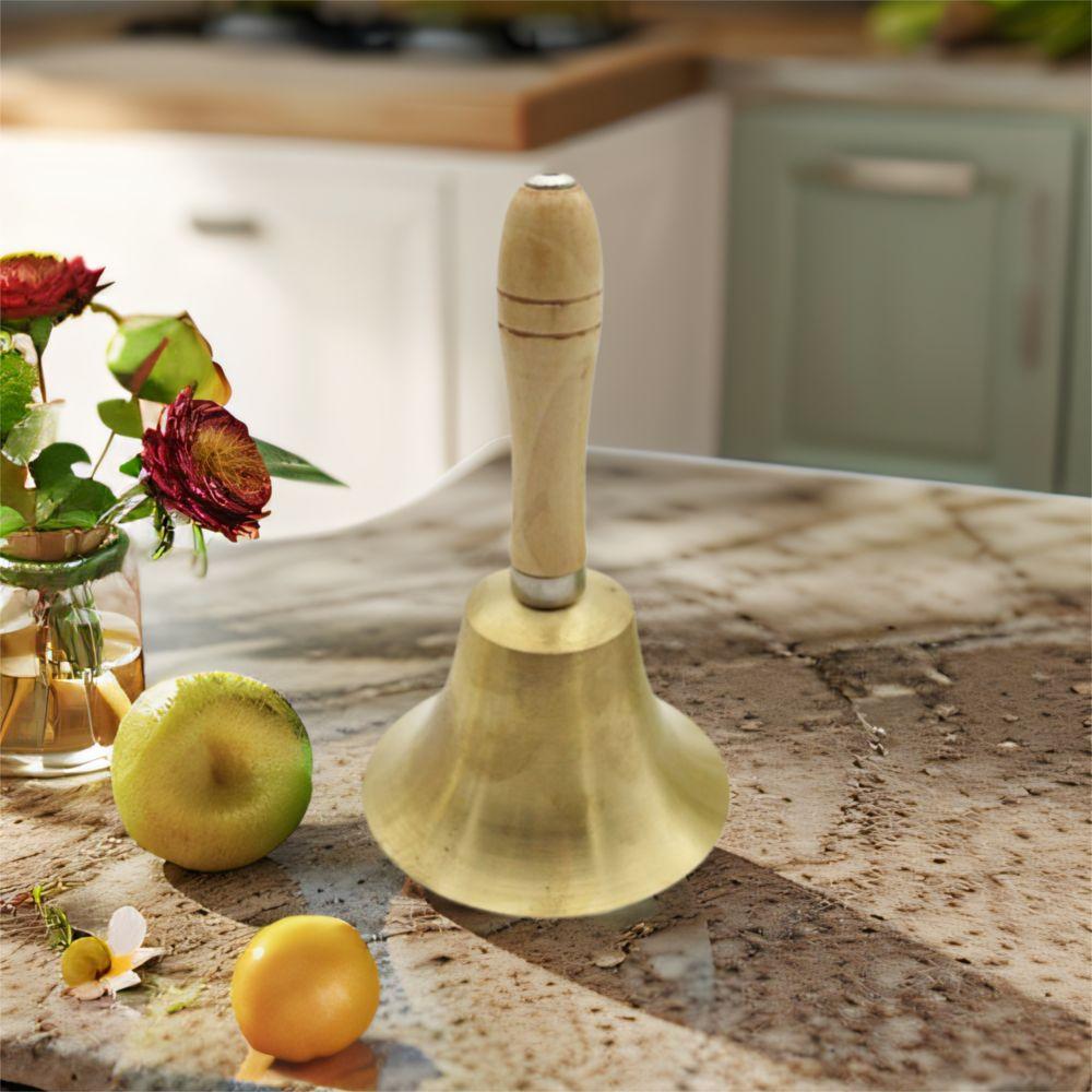 Multi-Purpose Solid Brass Call Bell Wooden Handle Brass Ringing Handbells  Animal Training
