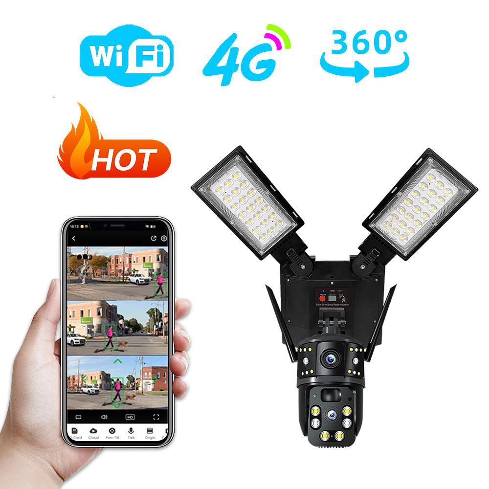 V380 Solar WiFi Street Light: 4G Dual Lens Night Vision, Waterproof Camera