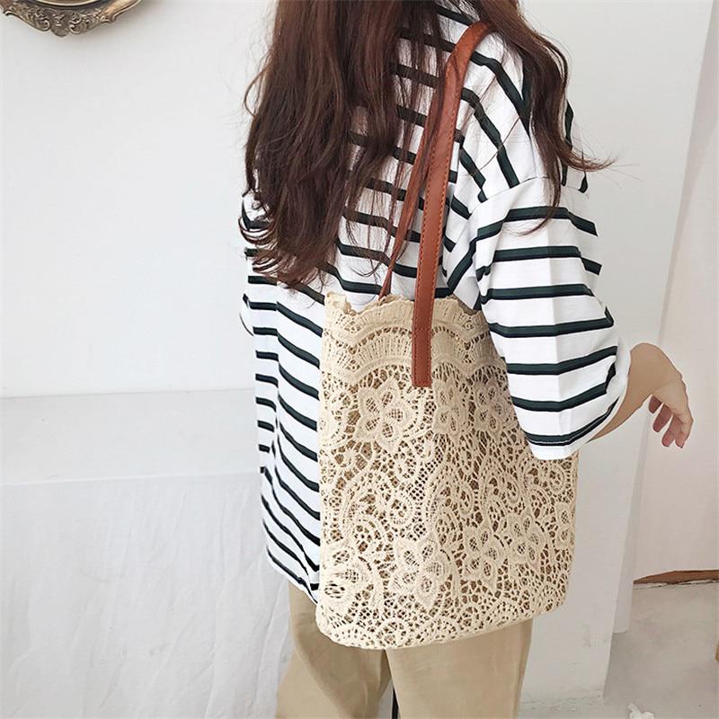 Summer Chic Girl Lace Shoulder Bag Women Handbag Female Tote Bags Big Capacity Foldable Travel Beach Bag