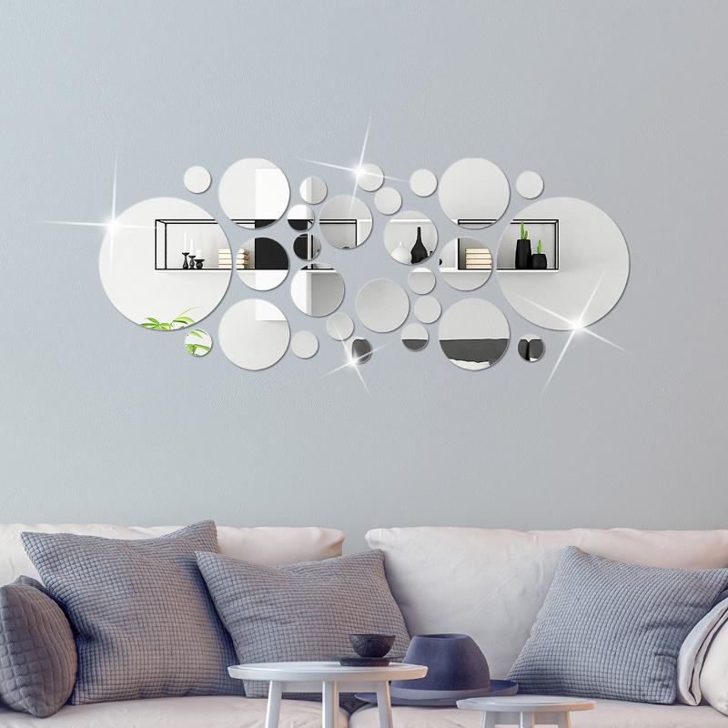 26Pcs 3D Round Mirror Acrylic Mirror Wall Sticker Diy Bedroom Bathroom And Tv Background Room Sticker Wall Decoration