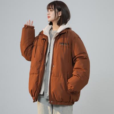 Поддельное двухкомпонентное простое хлопковое пальто с подкладкой, женское зимнее уличное американское ретро-хлебное платье с капюшоном, модная парная хлопковая одежда