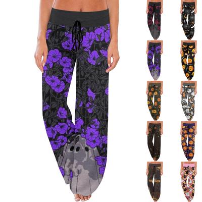 Женские спортивные брюки, спальные брюки, напечатанные широкие брюки на шнурке, повседневные брюки с карманами