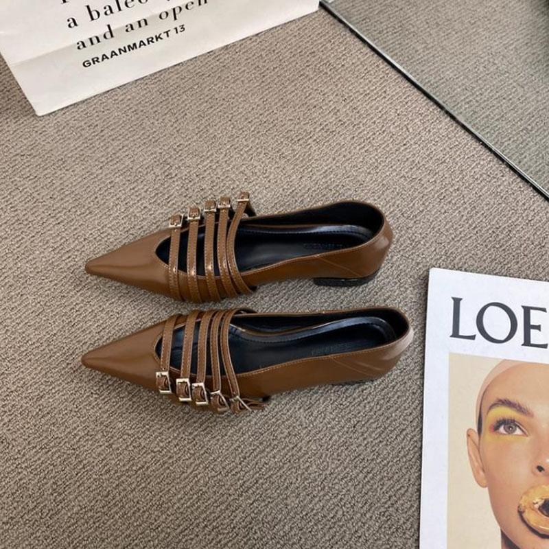 Модные женские туфли на плоской подошве 2024 года, дизайнерские роскошные туфли с пряжкой, модные женские туфли на плоской подошве с открытым носком, повседневные женские сандалии-мюли