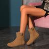 Cowboy Boots for Women Faux Suede Cowgirl Wide Mid Calf Western Boots Round Toe Ankle Booties Shoes Women's Slip On Pull On Walking Short Boots