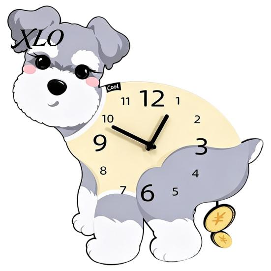 Dog Themed Wall Clock Pooping Clock, Wooden with Swinging Pendulum, Silent Non Ticking Modern for Living Room Home Office, Gift Lover Shaped