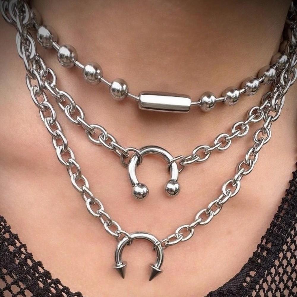 Punk Style Chunky Chain Choker Geometric Spiked Hooves Necklace Nose Clip Pendant Necklace Gifts