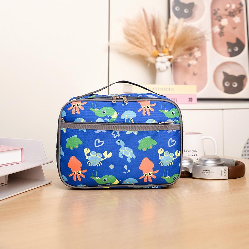 Kids Lunch Bag Kindergarten Bento Bag Cute Cartoon Print Large Capacity Handheld Storage Tote