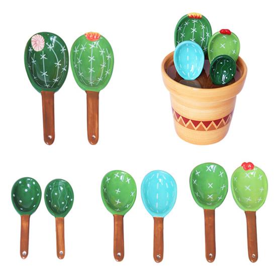 1 комплект милой мерной ложки в форме кактуса с прозрачными весами, многофункциональная керамическая ложка для еды, кухонный гаджет