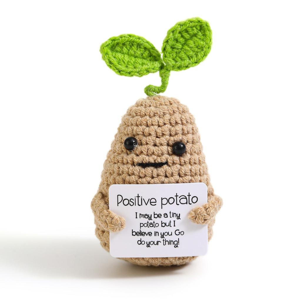 Positive Crochet Potato Doll with Card Handmade Knitted Emotional Support Hug Pocket Cucumber Ornament Room Decor Christmas Gift