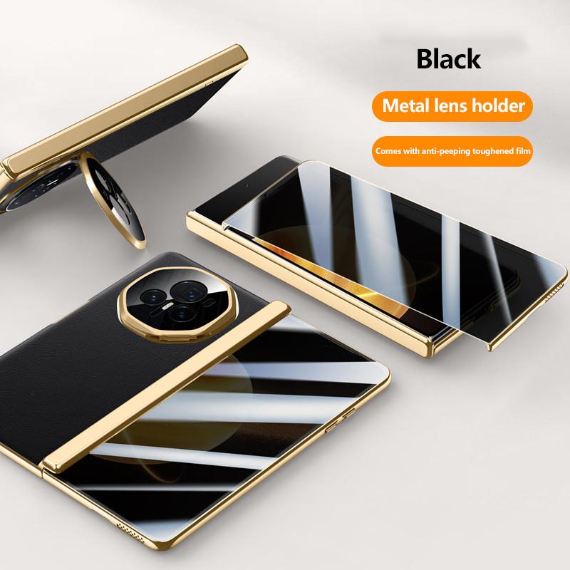 Чехол из простой кожи для телефона Honor Magic V3 с гальваническим покрытием, металлическим шарниром, держателем объектива и закаленной пленкой, противоударным держателем, деловой чехол