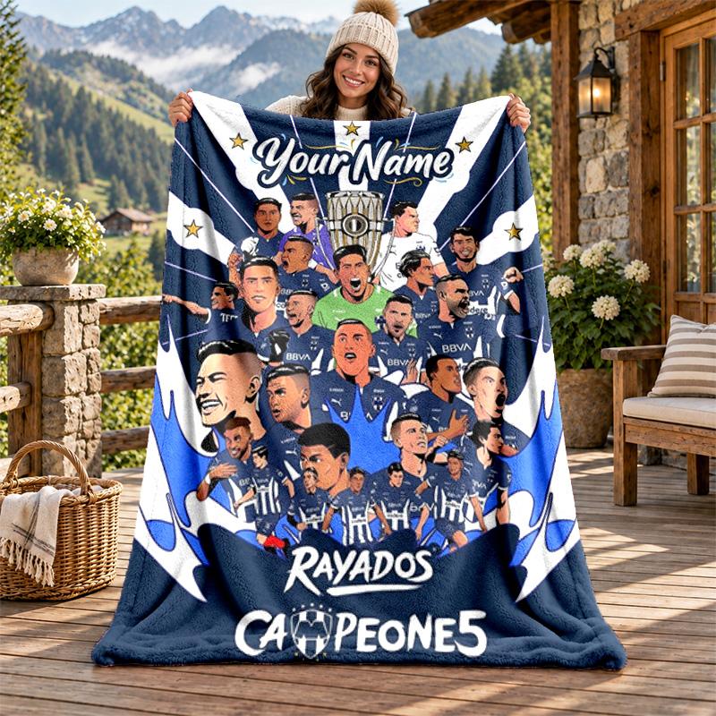Club de Futboll Monterrey ICON Custom Name Flannel Blanket Personalized Soft Warm Plush Throw Blanket Customized Gift for Family Friends