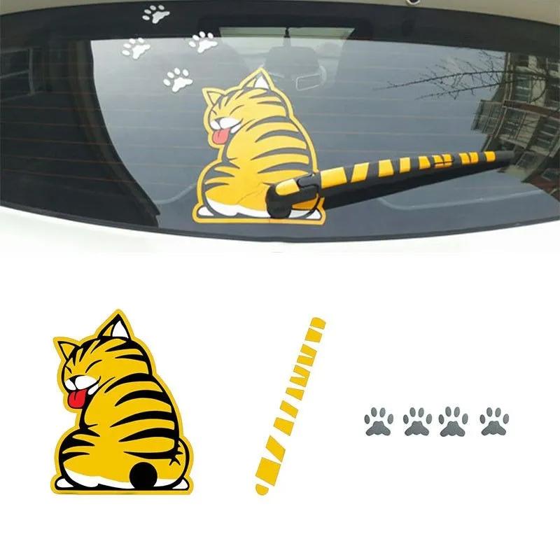 Funny Cat Car Stickers Moving Tail Rear Windshield Cartoon Reflective Decal Auto Wiper Sticker Decal