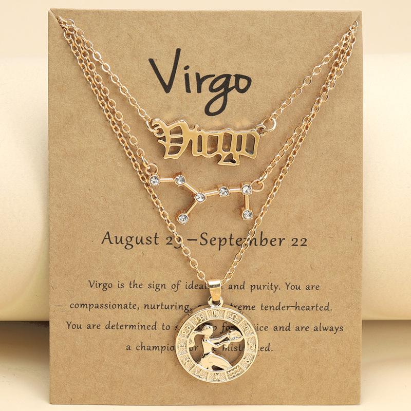 3Pcs Zodiac Sign Necklaces Set For Women 12 Constellation Letter Pendant Chain Choker Birthday Jewelry With Cardboard Card