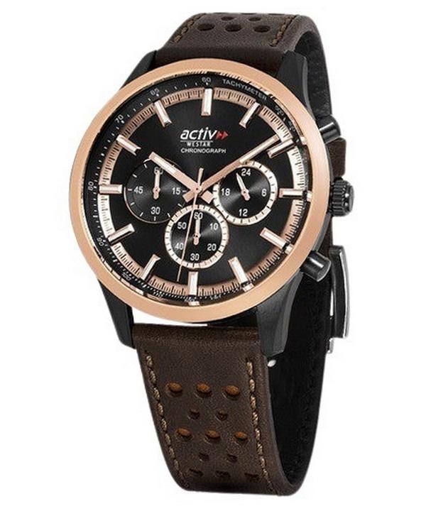 Westar Мужские часы Activ Chronograph с кожаным ремешком и черным циферблатом 90265BPN603 100M