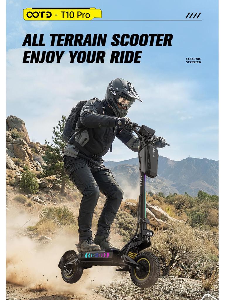 Electric Scooter Foldable OOTD 11" 1300Wx2 Motor Hydraulic Brake 52V 23.4AH Fully Suspended Adult Electric Scooter Max Load 150Kg Black T10 Pro