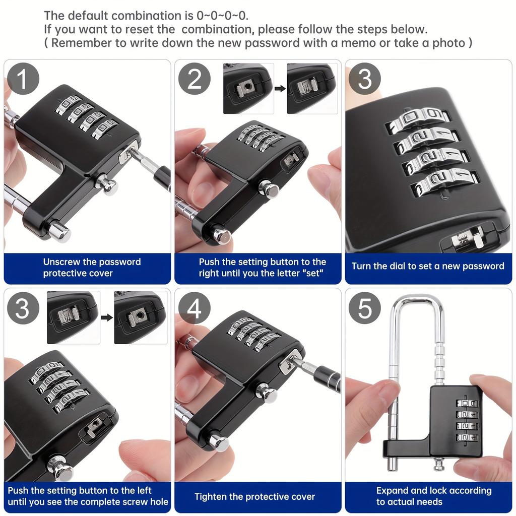 Heavy-Duty Stainless Steel Combination Lock with Adjustable Shackle - 4-Digit Code for School, Gym Lockers & Outdoor Gates, Cupboard Lock, Fence Door