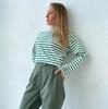 Женская летняя полосатая футболка с длинным рукавом и круглым вырезом Повседневный топ